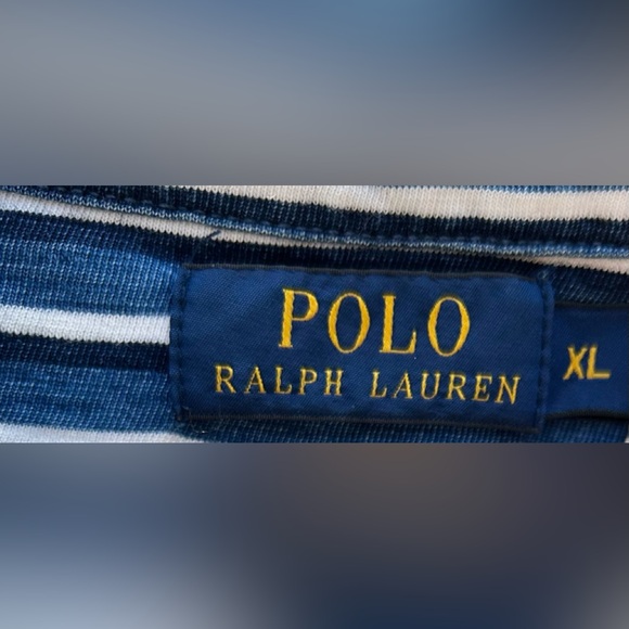 Vintage RALPH LAUREN Polo XL Shirt Anchor Logo Pocket Blue Stripe Short Sleeve - Picture 2 of 5